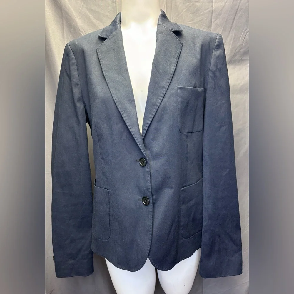 Brooks Brothers Navy Blue Linen Stellita Fit Pick Stitching Blazer Size 12
